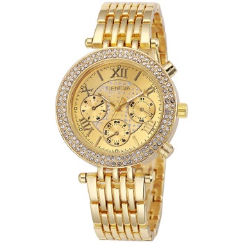 Ceas dama Quartz Geneva casual, elegant G5657 auriu cu cristale, curea metal Ceas dama Quartz Geneva casual, elegant G5657 auriu cu cristale, curea metal