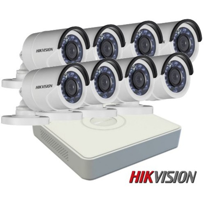Sistem supraveghere video Hikvision 2 camere de exterior Turbo HD, Ultra Low-Light 2MP, lentila varifocala 2.8 - 12 mm, zoom motorizat, POC, IR 40m