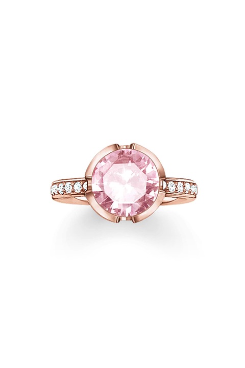 Thomas Sabo, Inel din argint veritabil 925, placat cu aur rose 18K, cu cristale zirconia, Auriu rose/Roz, Standard, Auriu rose/Roz