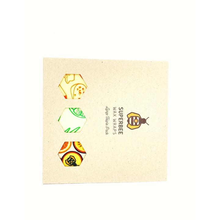 Set 3 x Folie alimentara ecologica cu ceara de albine SuperBee 33 x 33 cm Triplu mare