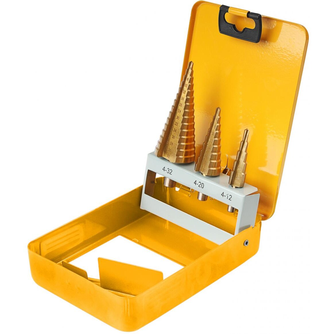 Set (3 buc) Freza Elicoidal (in trepte) pentru metal 4 - 32*2 mm placata cu titan, TOLSEN