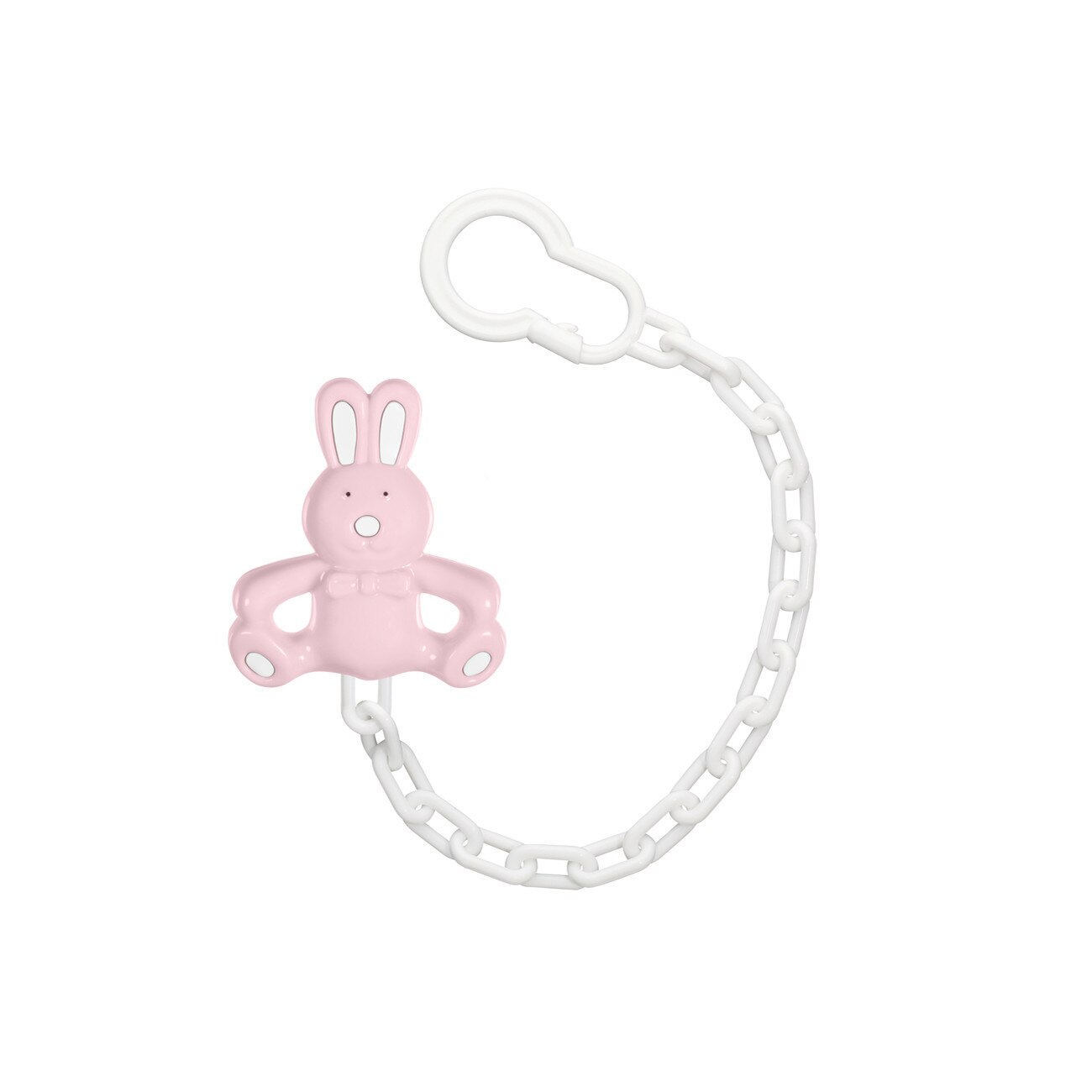 Lantisor pentru suzeta cu figurina in relief, Wee Baby iepuras roz