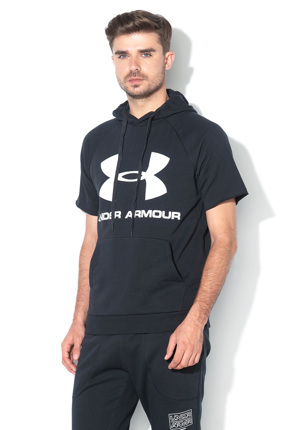 Under Armour, Hanorac lejer cu maneci scurte, pentru fitness, Negru, S