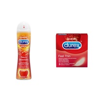 pachet prezervative durex feel thin 3 bucset  lubrifiant durex play saucy strawberry 50 ml imagen 16_0_
0