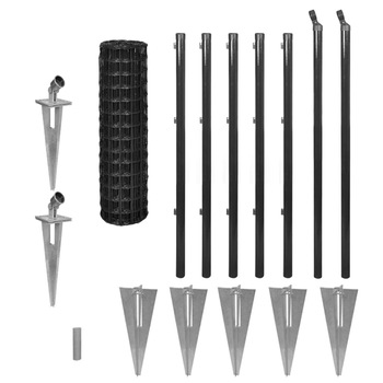 Set euro gard din plasa si piroane, vidaXL, Otel, 10 x 1 m, 76 x 63 mm, Gri Set euro gard din plasa si piroane, vidaXL, Otel, 10 x 1 m, 76 x 63 mm, Gri