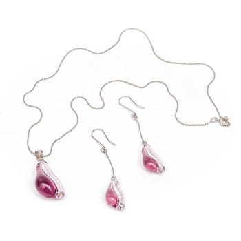 Set Ariana din Argint si Sticla de Murano, colier si cercei, mov Set Ariana din Argint si Sticla de Murano, colier si cercei, mov