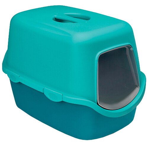 Litiera cu acoperis Stefanplast Cathy, Albastru/Verde albastrui, 56x40x40 cm