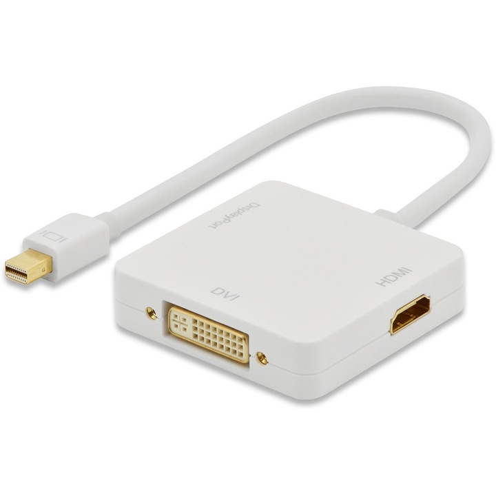 Адаптер HOPE R, Hub 3 В 1 Mini Displayport La Displayport, Dvi, HDMI, 20 Cm, Alb