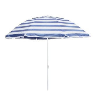 Umbrela mare pentru gradina, plaja, terasa sau piscina, alba cu dungi albastre, de exterior, inaltime 1.95 m, ATS Umbrela mare pentru gradina, plaja, terasa sau piscina, alba cu dungi albastre, de exterior, inaltime 1.95 m, ATS