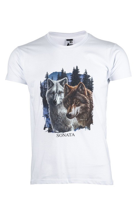 Férfi póló, Printex, Wolves Series, Two Wolves, fehér