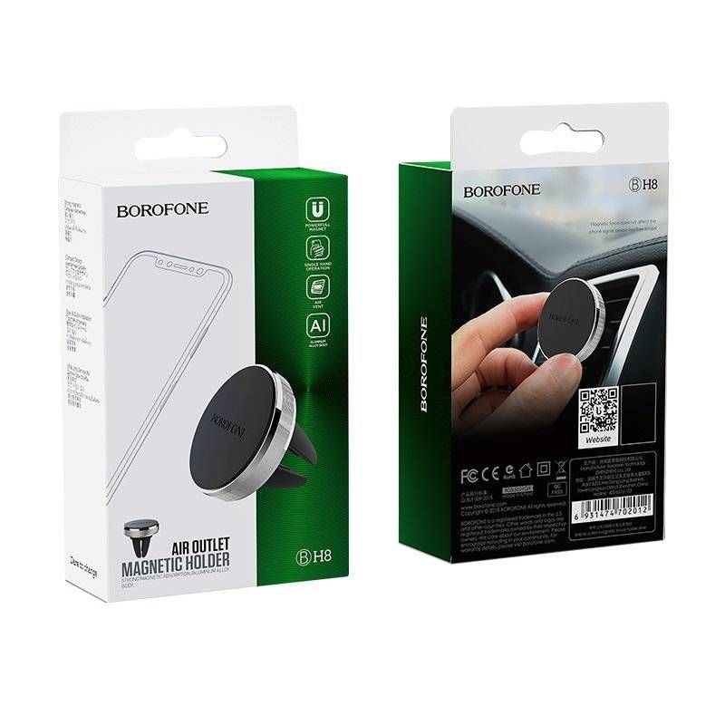 Suport Auto Universal Borofone BH8 Magnetic cu prindere in grila de ventilatie,Negru,