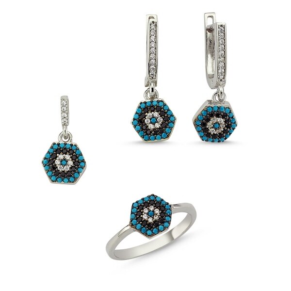 Set argint 925 rodiat cu floricele si zirconii multicolore - Be Nature STU0022 11961