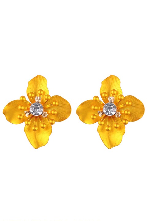 Cercei Wild jasmine, flori mari metalice, cu cristale, Galben