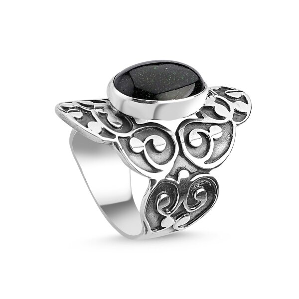 Inel argint Handmade cu Piatra Soarelui Verde - BeSpecial 12096, 17,7 mm (7,5 US), Verde