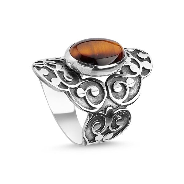 Inel argint Handmade cu Ochi de Tigru - BeSpecial 12097, Maron