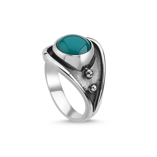 Inel reglabil din argint Handmade cu Agate Verzi - BeSpecial 18,5 mm (8,5 US)