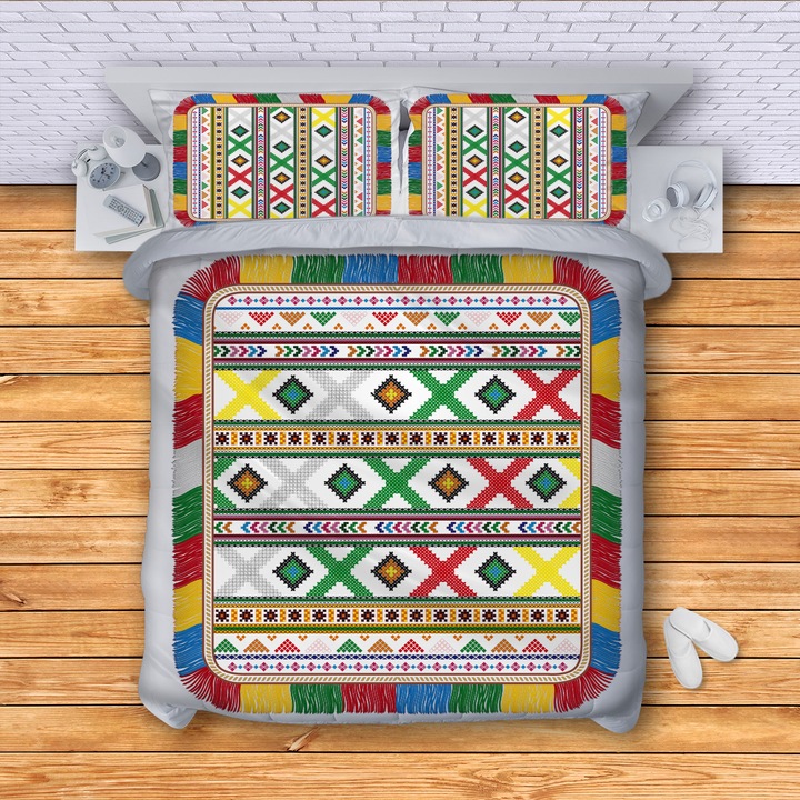 Lenjerie de pat pentru 2 persoane 3dg-textile, Model Bulana, Multicolor, 4 piese