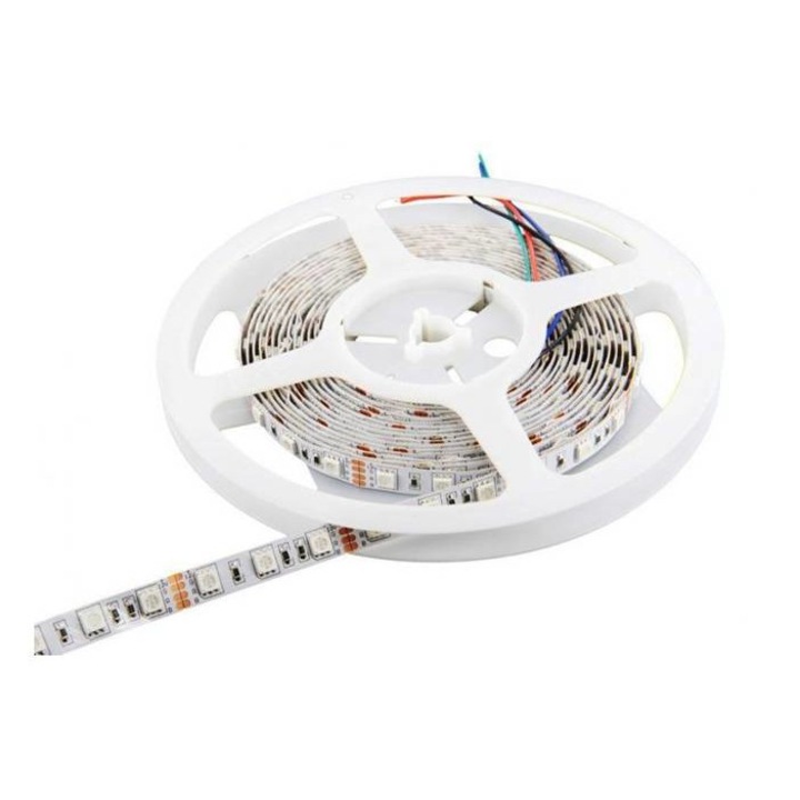 Banda LED cu 60 de diode SMD5050 IP54 autoadeziv RGB 12V 14.4W