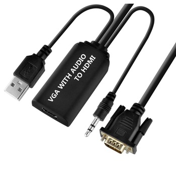 Cablu convertor VGA tata la HDMI mama cu audio si USB, 0.5m, negru Cablu convertor VGA tata la HDMI mama cu audio si USB, 0.5m, negru