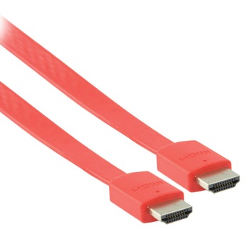 Cablu HDMI - HDMI High speed plat cu eternet, 2m, rosu Cablu HDMI - HDMI High speed plat cu eternet, 2m, rosu