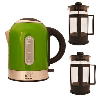 Pachet fierbator Irit IR-1323, 2200 W, 1.7 l, Verde + 2 Prese de ceai / cafea Irit FR-06-014 Pachet fierbator Irit IR-1323, 2200 W, 1.7 l, Verde + 2 Prese de ceai / cafea Irit FR-06-014