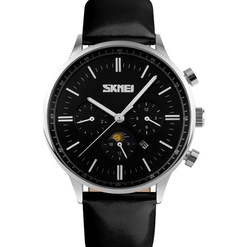 Ceas barbatesc Quartz Skmei casual, elegant S9117 negru, curea piele