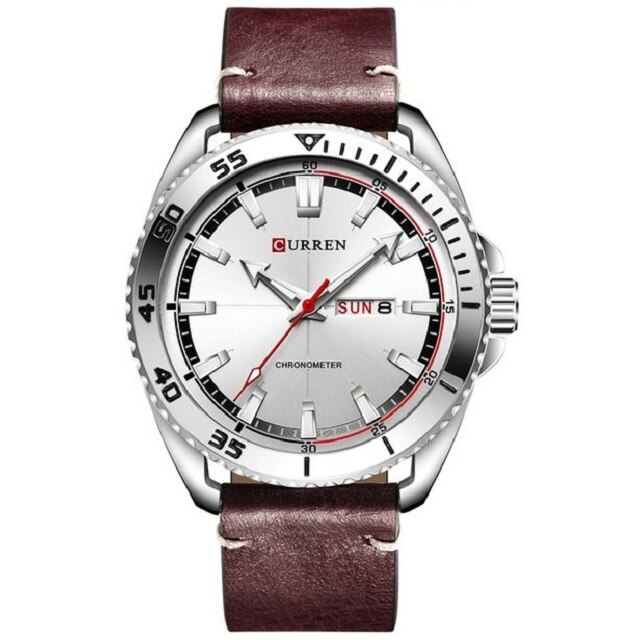 Ceas barbatesc casual, elegant Quartz Curren C798 argintiu, curea piele