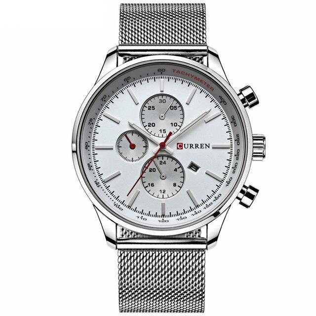 Ceas barbatesc casual, elegant Quartz Curren C198 argintiu-alb, curea metal