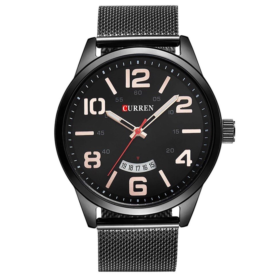 Ceas barbatesc casual, elegant Quartz Curren C598 negru, curea metal