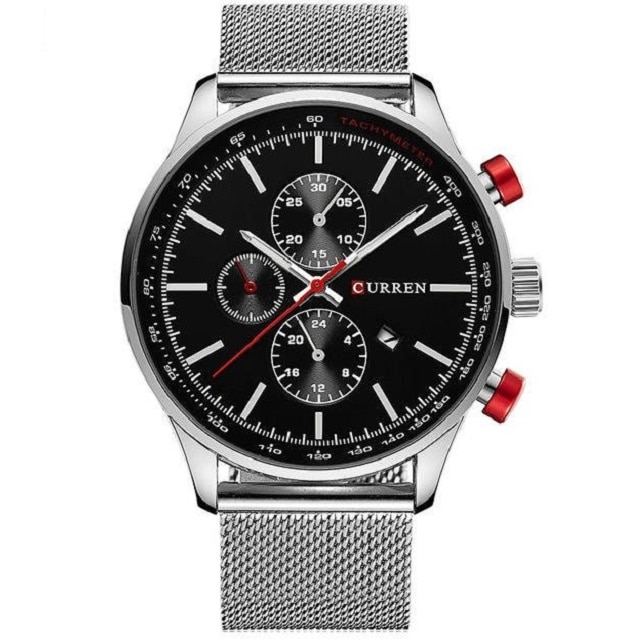 Ceas barbatesc casual, elegant Quartz Curren C198 argintiu-negru, curea metal