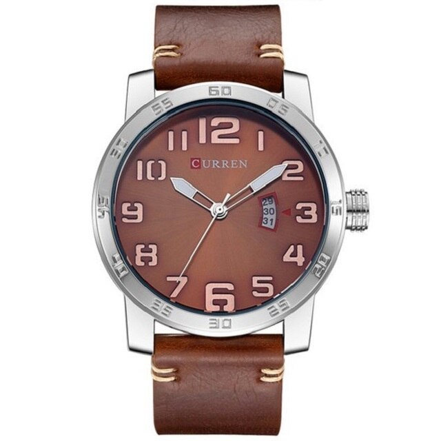 Ceas barbatesc casual, elegant Quartz Curren C207 maro inchis, curea piele