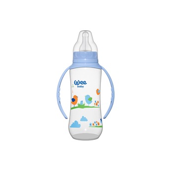 Biberon Wee Baby 270 ml din pp cu manere, cu desene cu pasari 0% BPA Biberon Wee Baby 270 ml din pp cu manere, cu desene cu pasari 0% BPA
