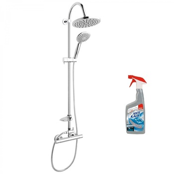 Pachet Coloana de dus cu baterie termostatata FERRO, Trinity, Cromat + solutie anticalcar Pachet Coloana de dus cu baterie termostatata FERRO, Trinity, Cromat + solutie anticalcar