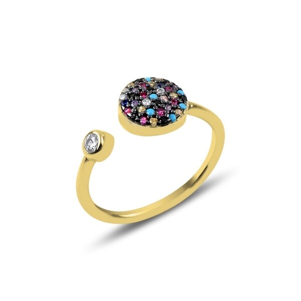 Inel reglabil din argint placat cu aur banut cu zirconii multicolore - Be Authentic