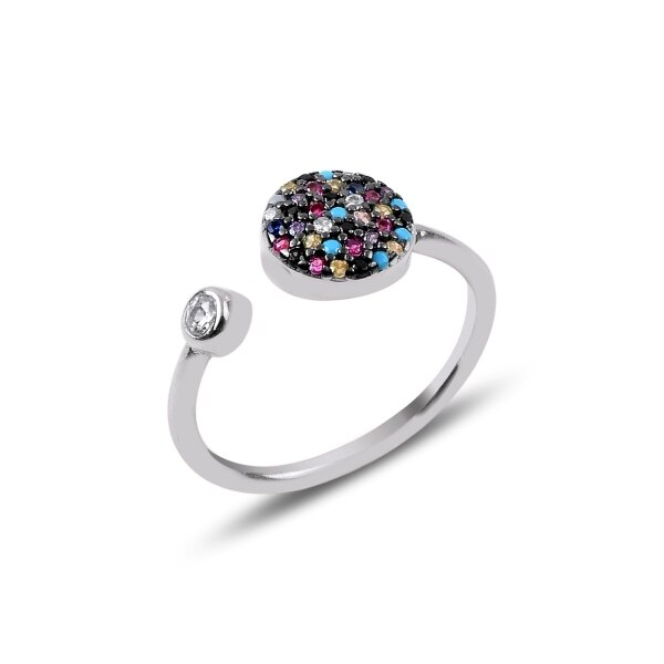 Inel reglabil din argint placat cu rodiu banut cu zirconii multicolore - Be Authentic