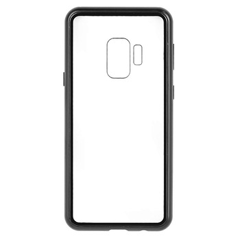 Husa magnetica cu sticla pe spate si rama metalica pentru Samsung Galaxy S9, Transparent/ Negru Husa magnetica cu sticla pe spate si rama metalica pentru Samsung Galaxy S9, Transparent/ Negru