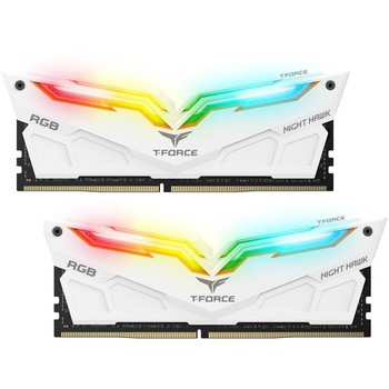 Memorie Team Group T-Force NIGHT HAWK RGB DDR4, 16GB(2x8GB), 3200 mhz, CL16-18-18-38, 1.35V, Alb Memorie Team Group T-Force NIGHT HAWK RGB DDR4, 16GB(2x8GB), 3200 mhz, CL16-18-18-38, 1.35V, Alb