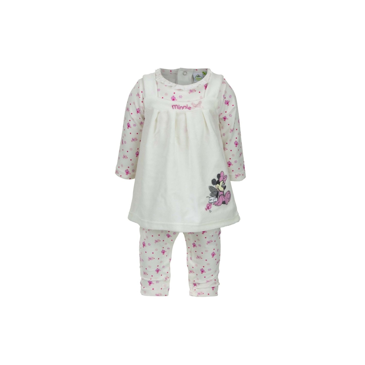 Set 2 piese, salopeta si rochita, Minnie, alb cu roz 86 cm