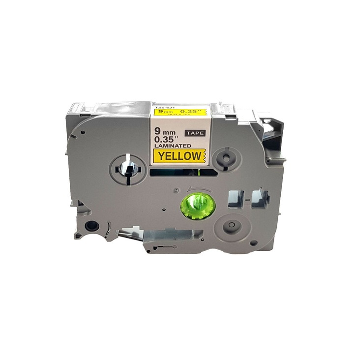 Etichete compatible Brother TZe-621 9mm x 8m negru/galben caseta gri
