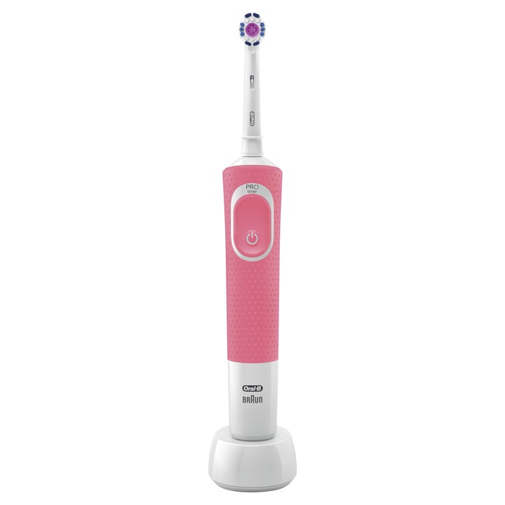Oral-B D100 Vitality Elektromos fogkefe, időmérő funkció, 3D White fejjel, Rózsaszín