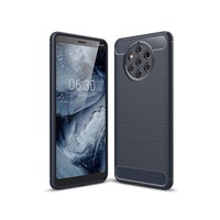 Husa Carbon, Din silicon rezistent la socuri, Nokia 9 PureView, Albastru inchis