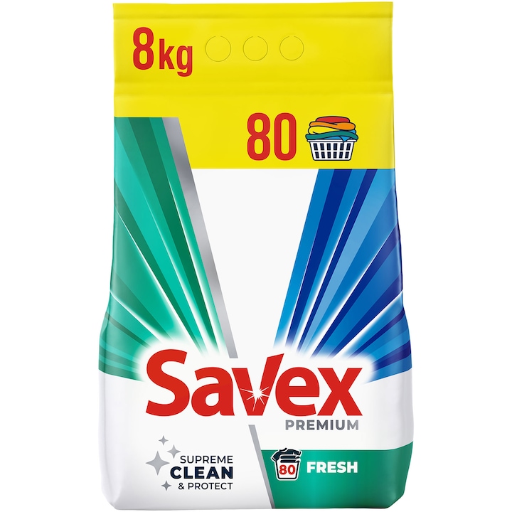Прах за пране Savex Premium Fresh, 80 изпирания, 8 кг