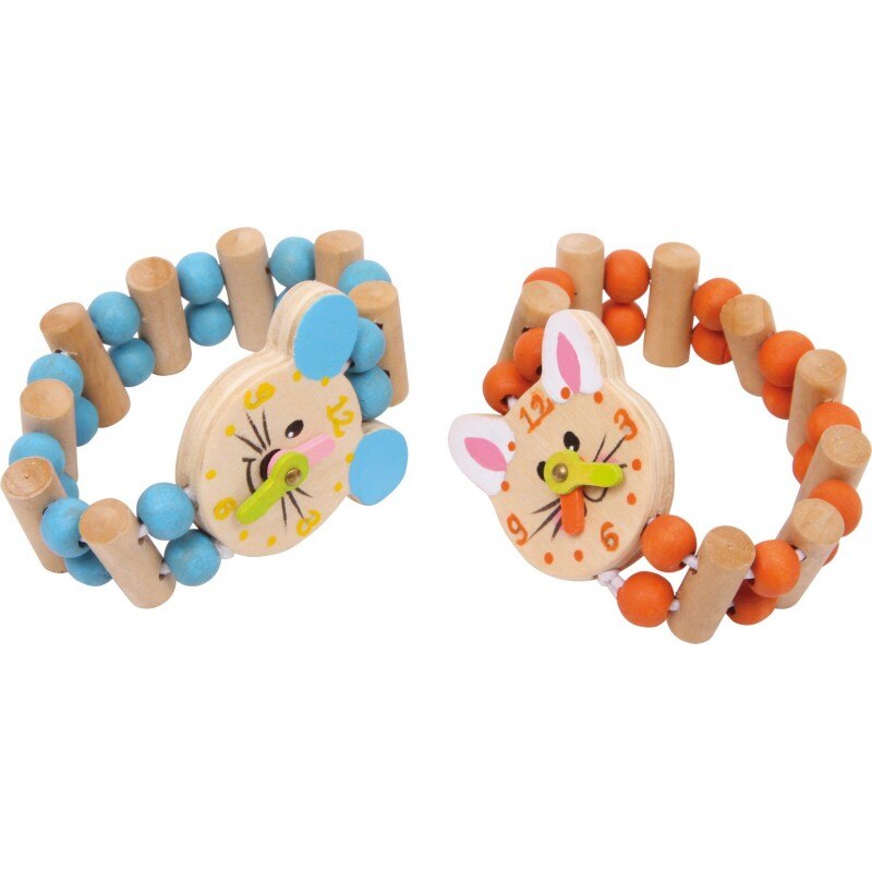 Bratara soarecele si pisica in forma de ceas, Small Foot, Lemn, 3 ani+