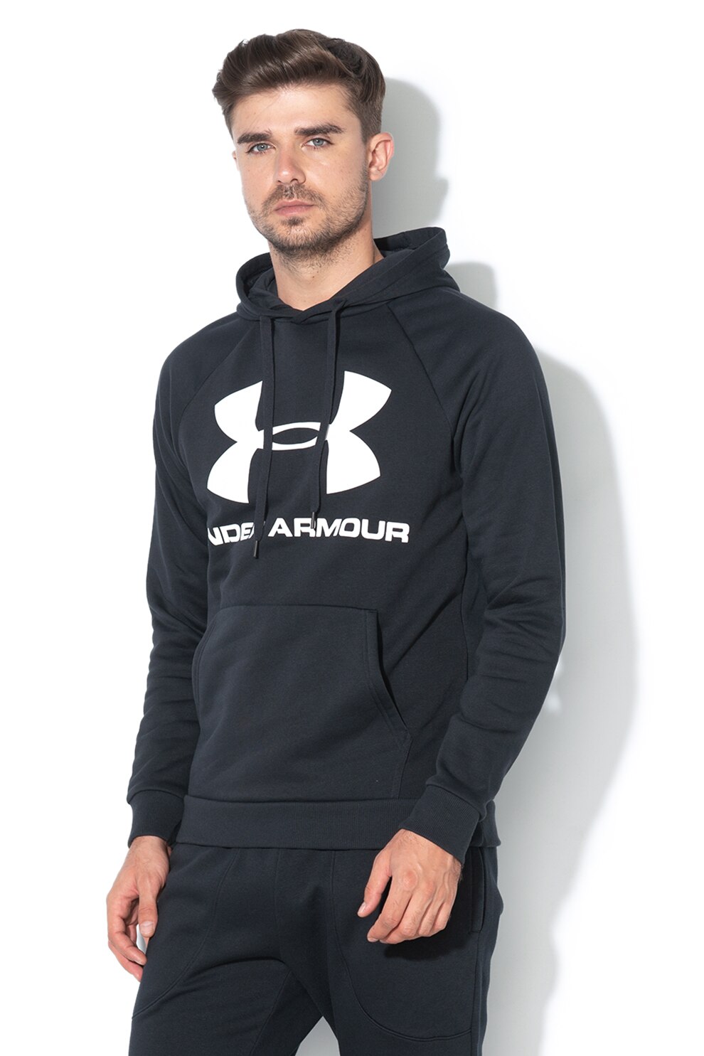 Under Armour, Hanorac cu imprimeu logo, pentru antrenament Rival, Negru