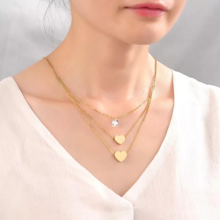 Комплект дамски бижута сет Кристал Kristin Fashion & Accessories в златно от медицинска стомана със сърце