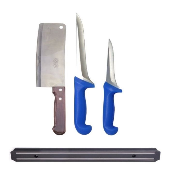 Pachet format din satar profesional BRT01, Cutit mic de dezosat, Cutit pentru carne si Banda magnetica suport pentru cutite