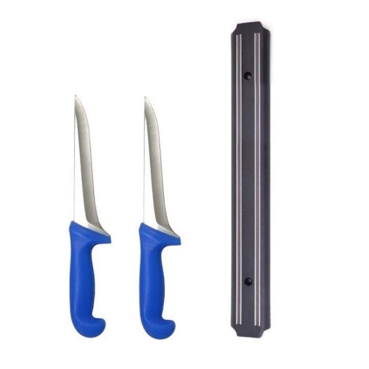 Set 2 Cutite profesionale macelarie, otel, maner plastic antialunecare BRT05 si Banda magnetica suport pentru cutite