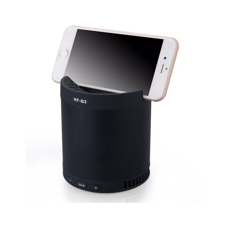 Difuzor Bluetooth wireless Rosen si Svetlio, HFQ3 negru, radio FM, USB, micro SD, suport pentru telefon, negru