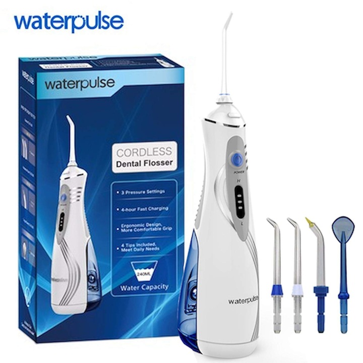 Безжичен зъбен душ WaterPulse, V400P иригатор за уста, 4 накрайника, 3 настройки