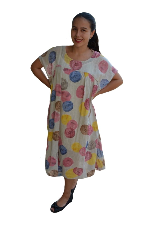 Rochie de vara,vaporoasa Alice model cu buline,D&J Exclussive, Crem